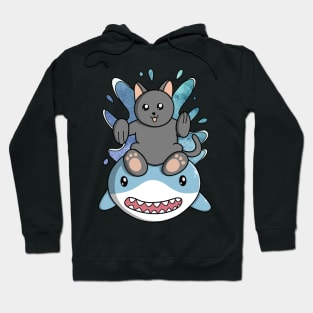 Cat Rides Swimming Shark Hoodie